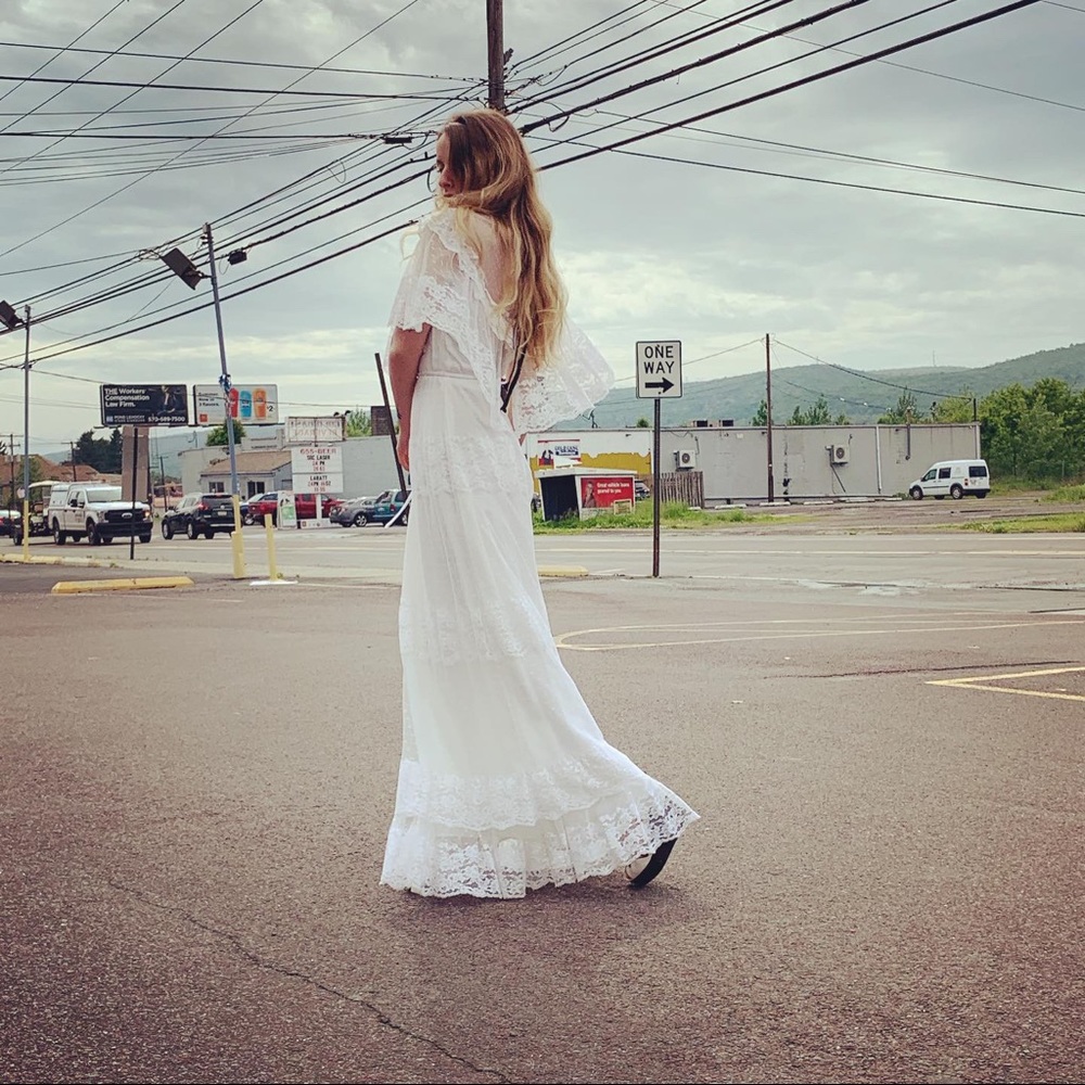 1970s Ivory Lace Tiered Maxi Dress - S